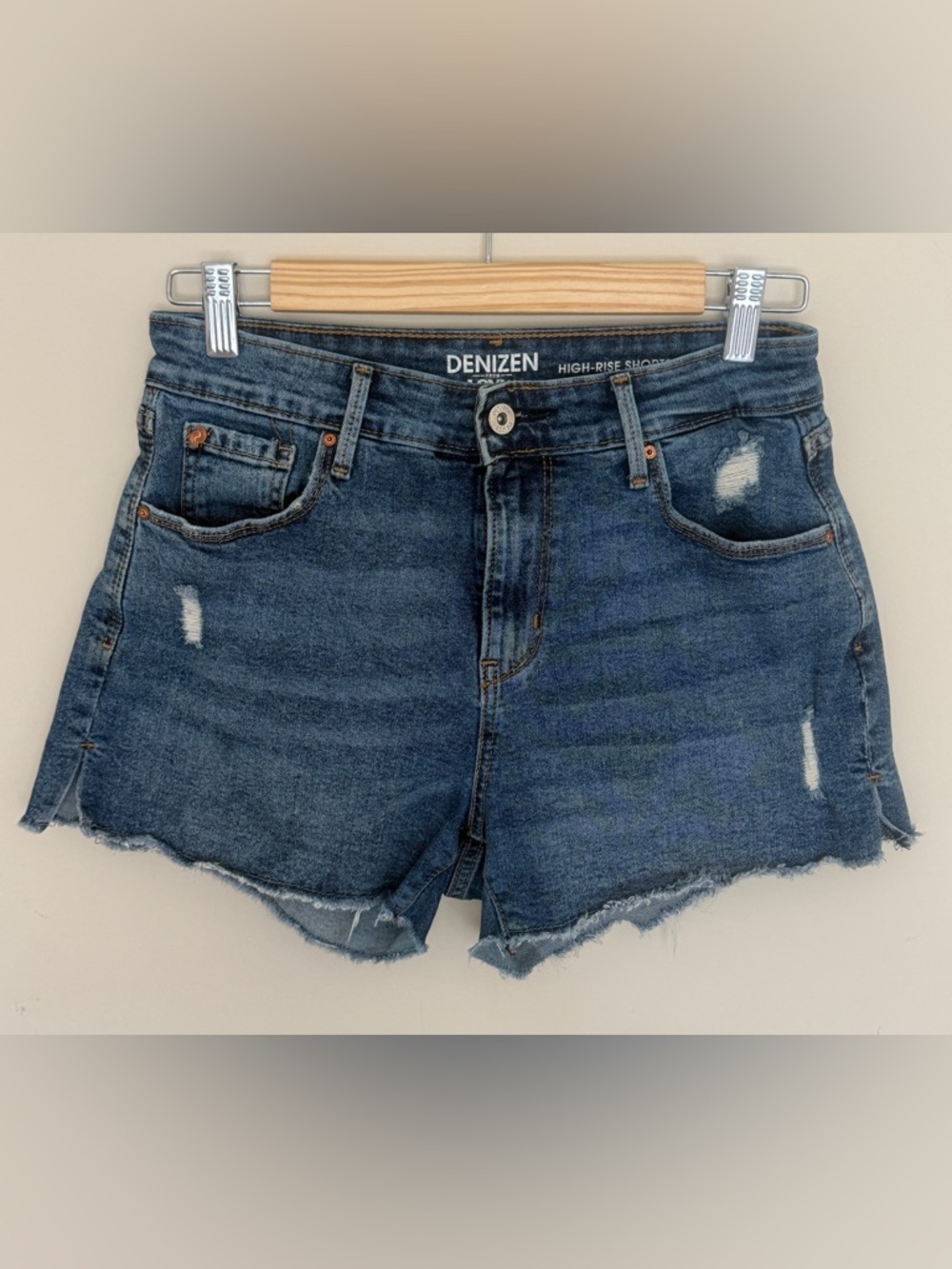 Denizen from Levi's Distressed Mid-Blue High-Rise Denim Shorts